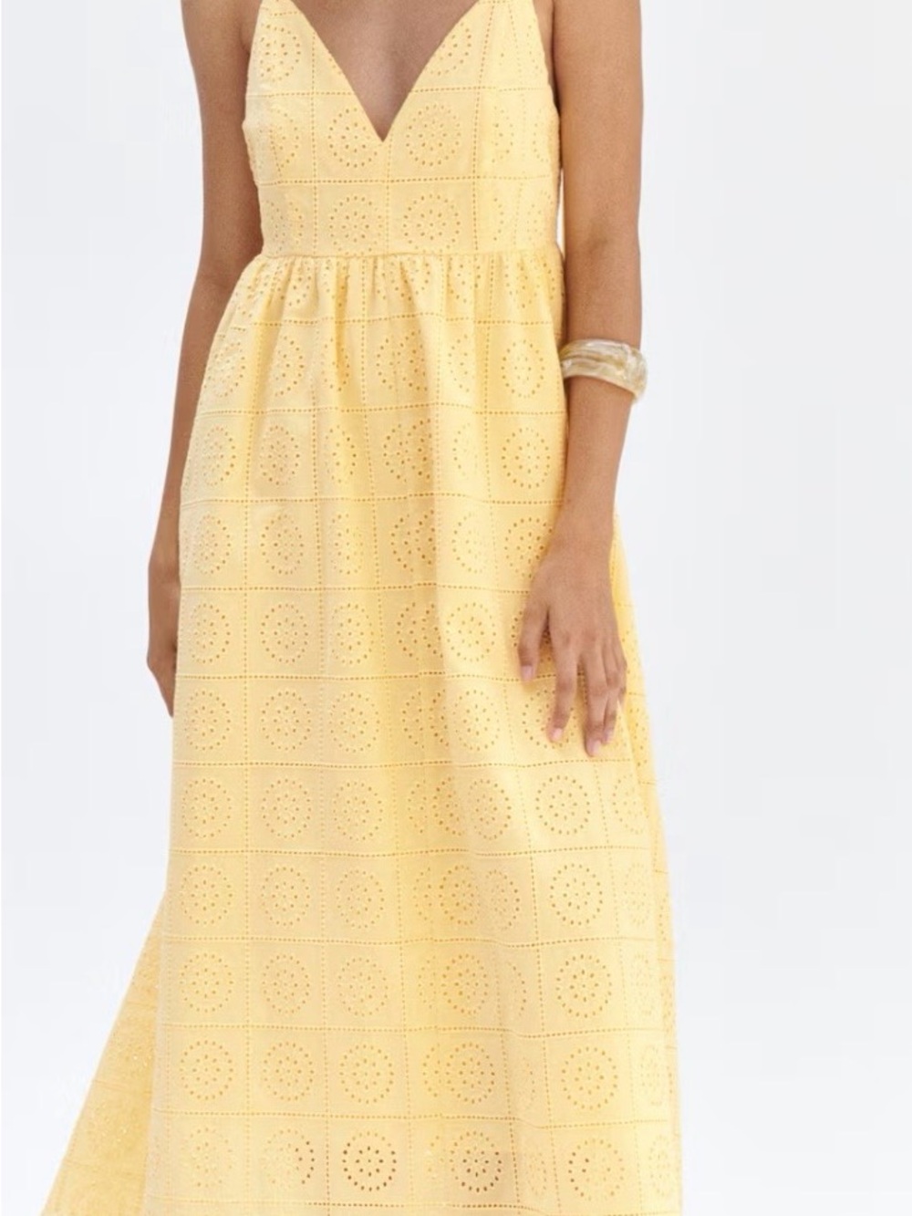 H&M Pale Yellow Eyelet V-Neck Maxi Dress